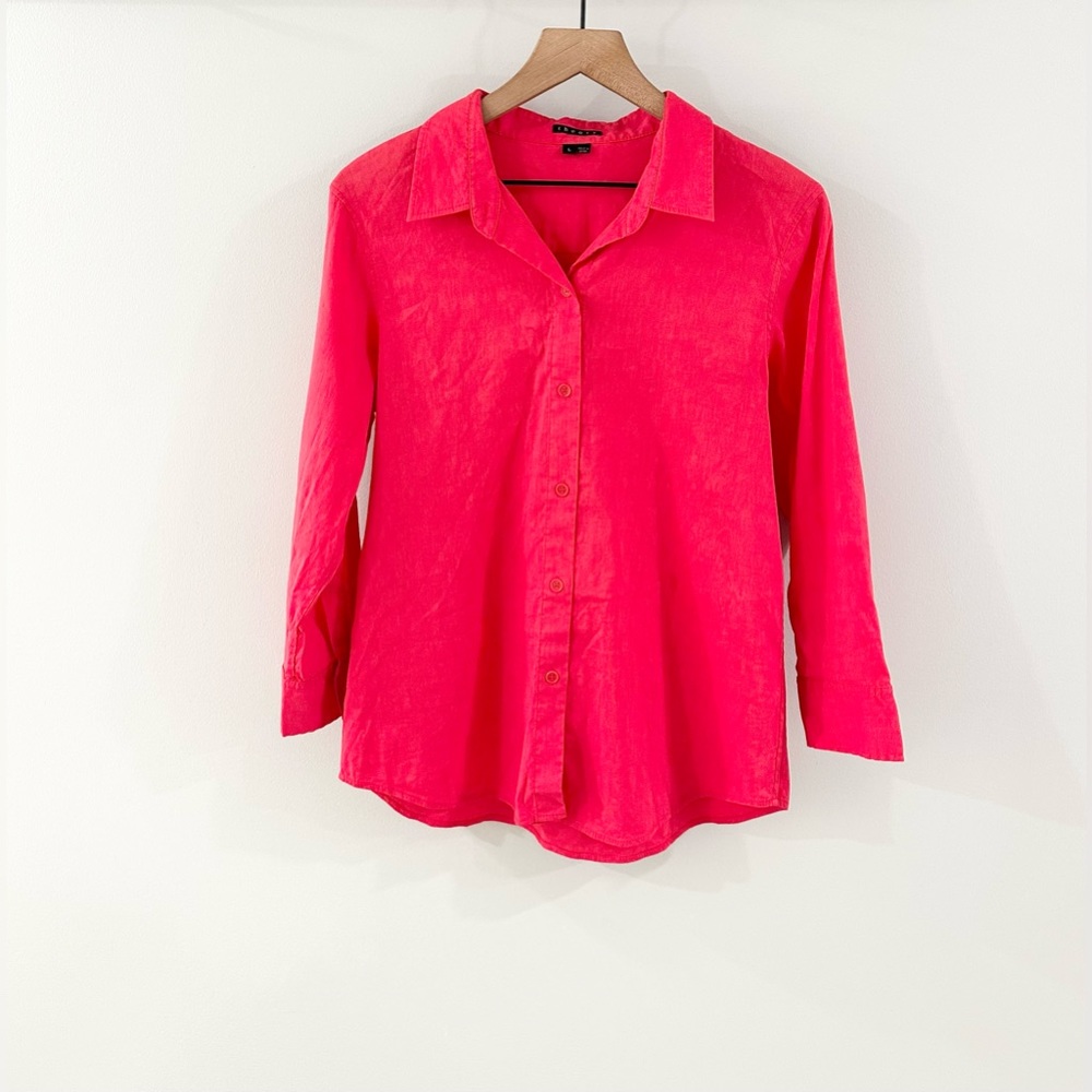 Theory Button Front Blouse Red Size Large - image 2